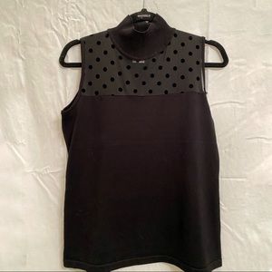 Sleeveless black top with sheer polka dot paneling (new with tags)